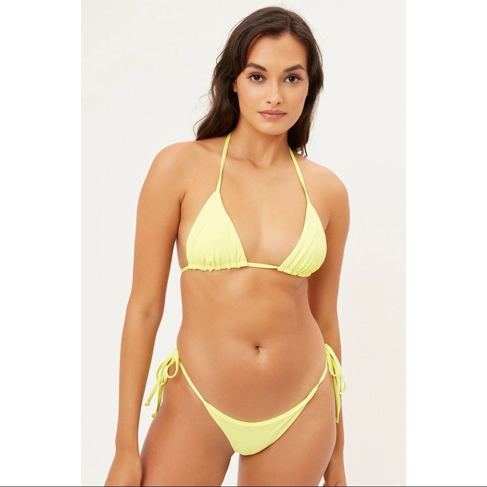 Frankie’s Bikinis Sky Ribbed Triangle Bikini Top & Skimpy Bottom, L